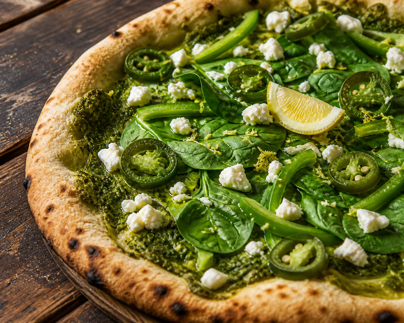 Grønn Vulkan med pesto, spinat, jalapeno og feta