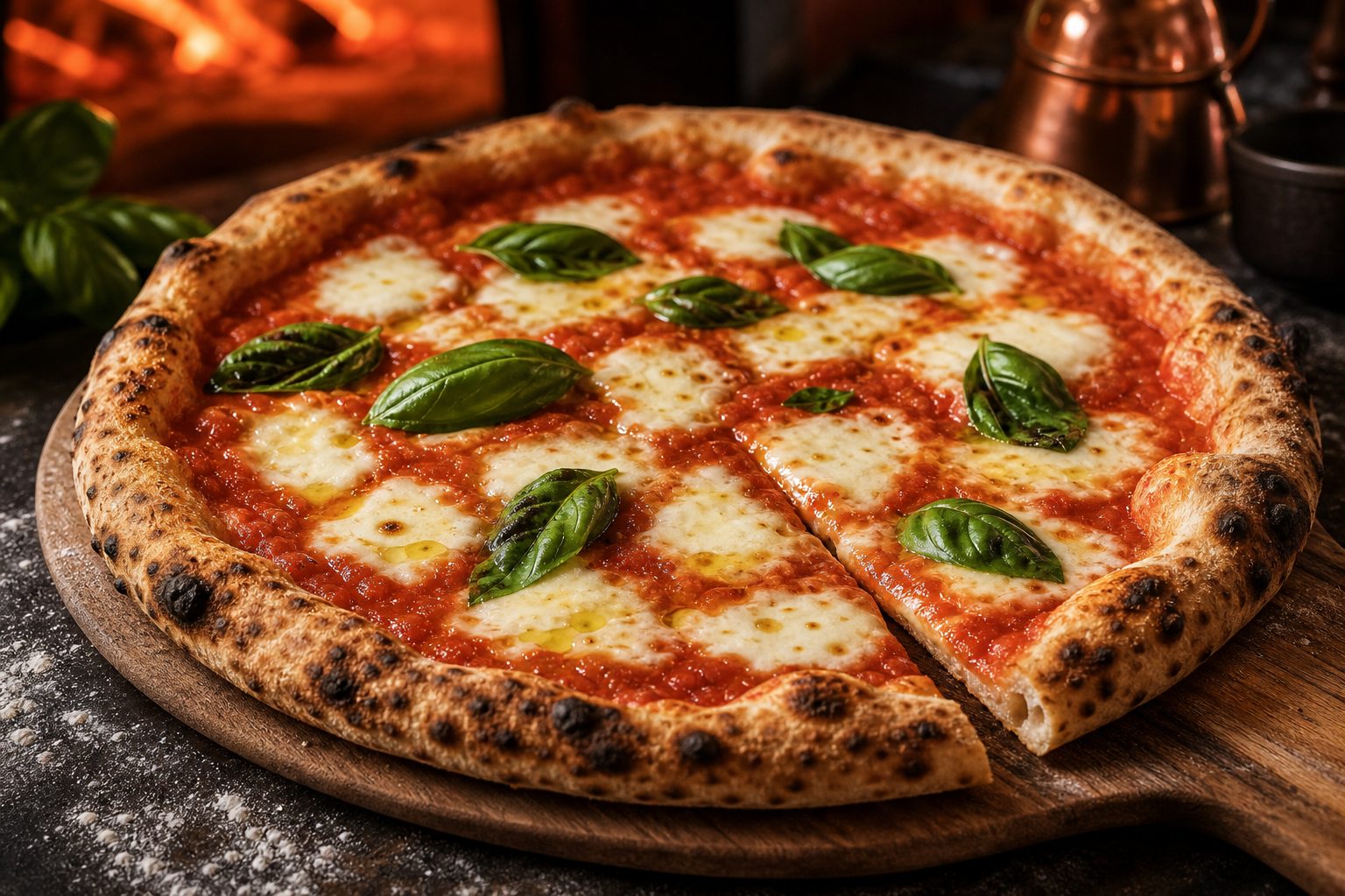 Margherita med tomatsaus, mozzarella og basilikum