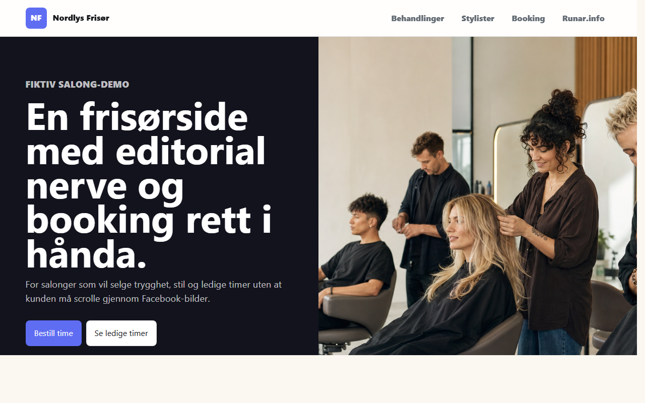 Skjermbilde av eksempel for Nordlys Frisør