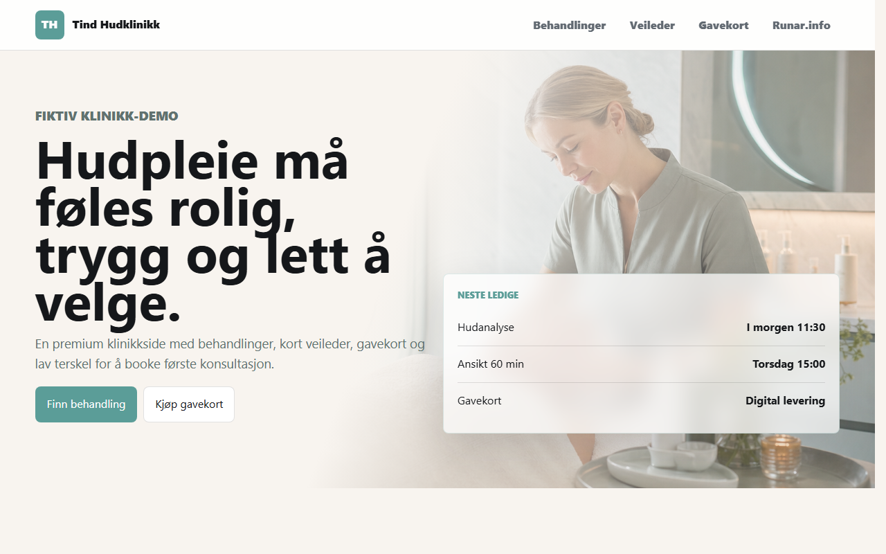 Skjermbilde av eksempel for Tind Hudklinikk